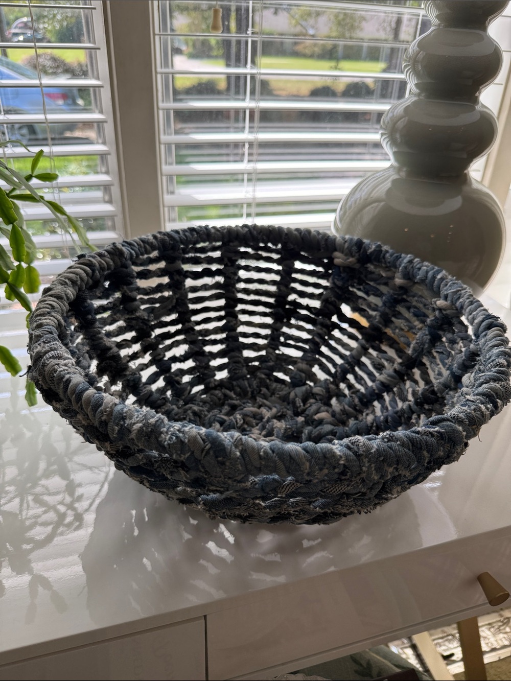 Handwoven Denim-Style Cotton Rope Bowl - Unbranded